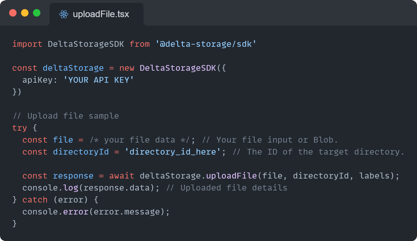 Sample Upload File Code Snippet