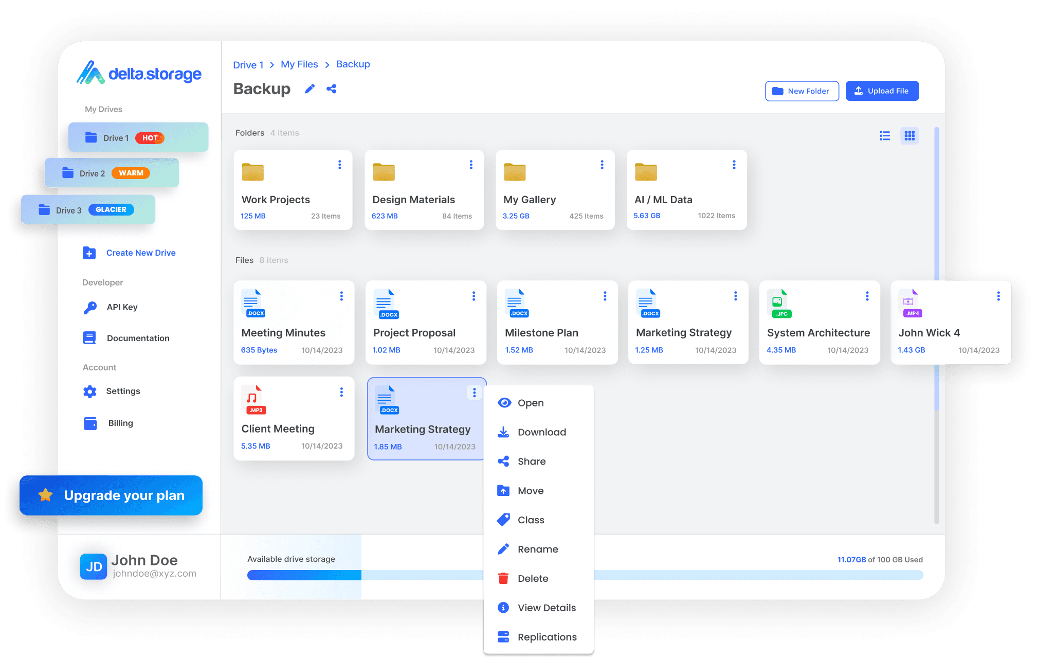 Delta Storage User Interface
